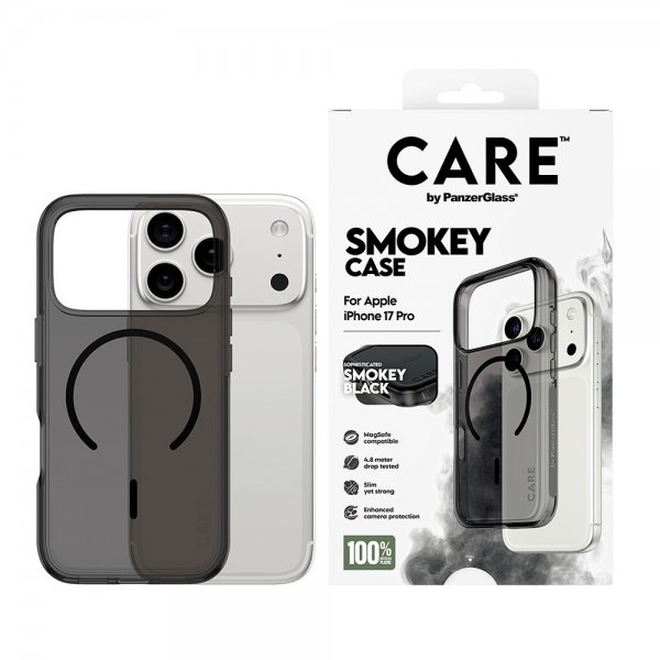 CARE by PanzerGlass iPhone 17 Pro Smokey MagSafe -suojakuori, musta