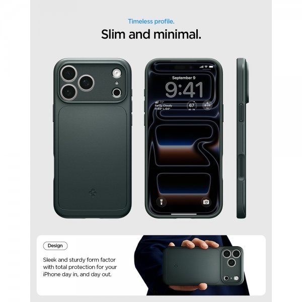 Spigen iPhone 17 Pro -kuori Thin Fit MagFit Abyss Green