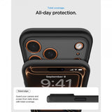 Spigen iPhone 17 Pro -suojakuori Ultra Hybrid MagFit Frost Black Orange
