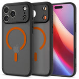Spigen iPhone 17 Pro -suojakuori Ultra Hybrid MagFit Frost Black Orange