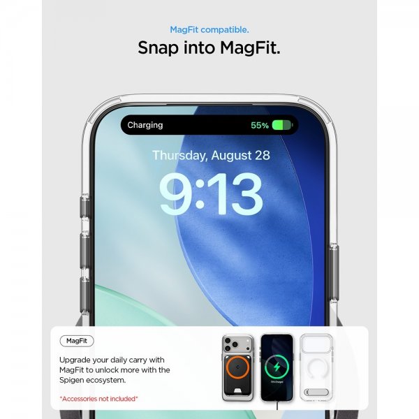 Spigen iPhone 17 Pro -suojakuori Ultra Hybrid S MagFit Clear White