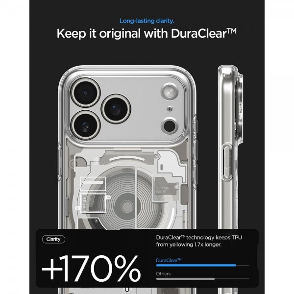 Spigen iPhone 17 Pro -suojakuori Ultra Hybrid Zero One MagFit Natural Titanium
