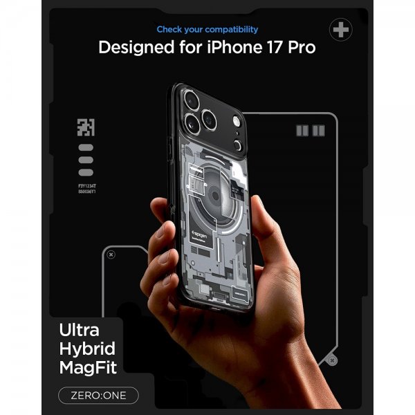 Spigen iPhone 17 Pro -suojakuori Ultra Hybrid Zero One MagFit, musta