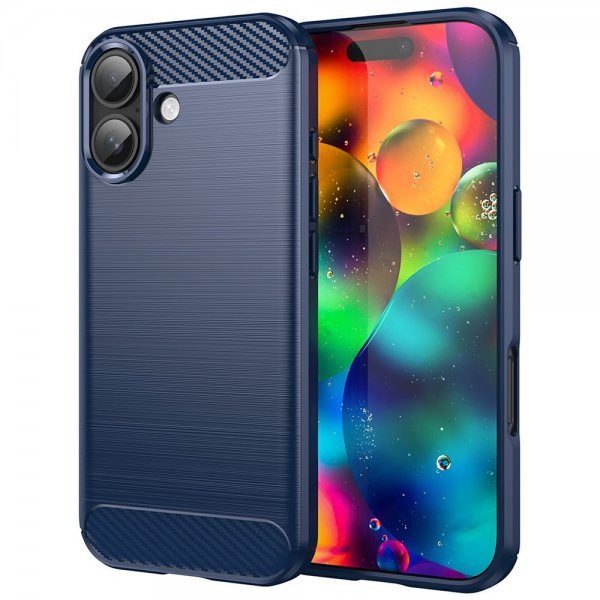 iPhone 17 kuori harjattua hiilikuitukuviota sininen