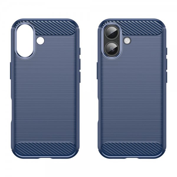iPhone 17 kuori harjattua hiilikuitukuviota sininen