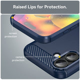 iPhone 17 kuori harjattua hiilikuitukuviota sininen