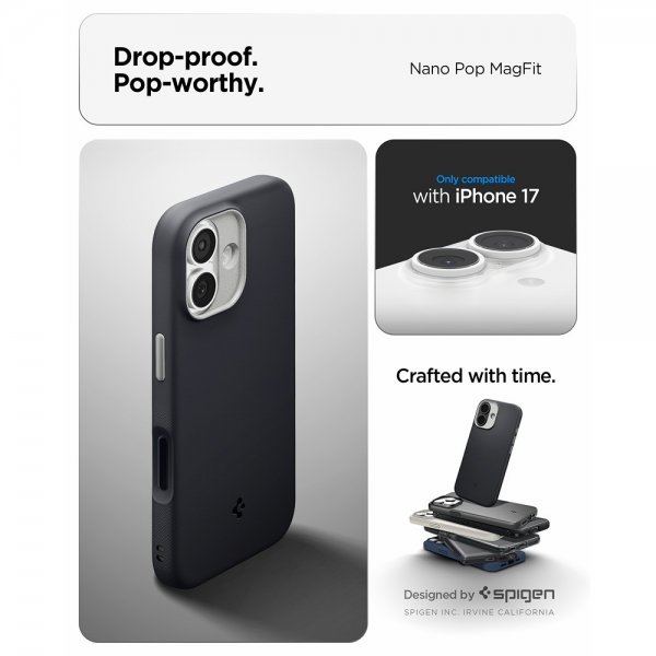 Spigen iPhone 17 -suojakuori Nano Pop MagFit Black Sesame