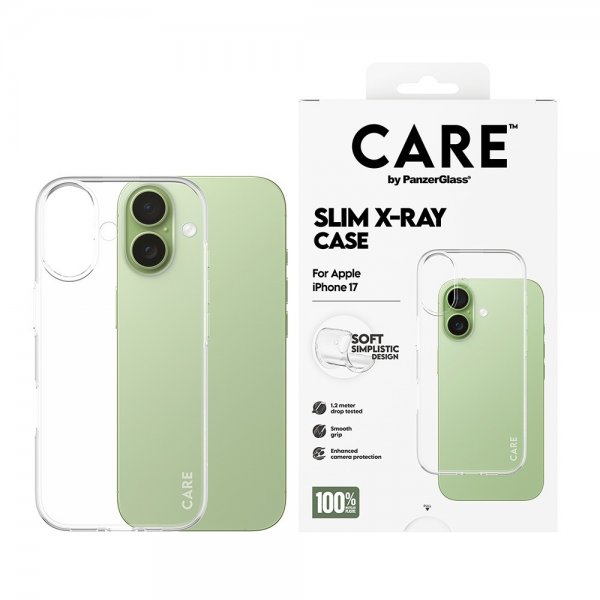 CARE by PanzerGlass iPhone 17 -kuori, Slim X-Ray, läpinäkyvä