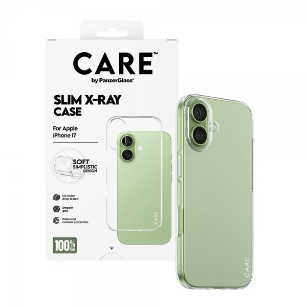 CARE by PanzerGlass iPhone 17 -kuori, Slim X-Ray, läpinäkyvä
