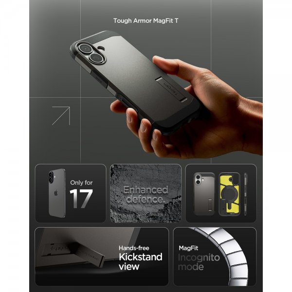 Spigen iPhone 17 -suojakuori Tough Armor T MagFit Gunmetal
