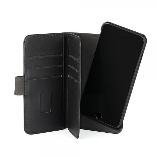 Gear iPhone 6/6S/7/8/SE-kotelo, 7 korttipaikkaa, irrotettava kuori, musta