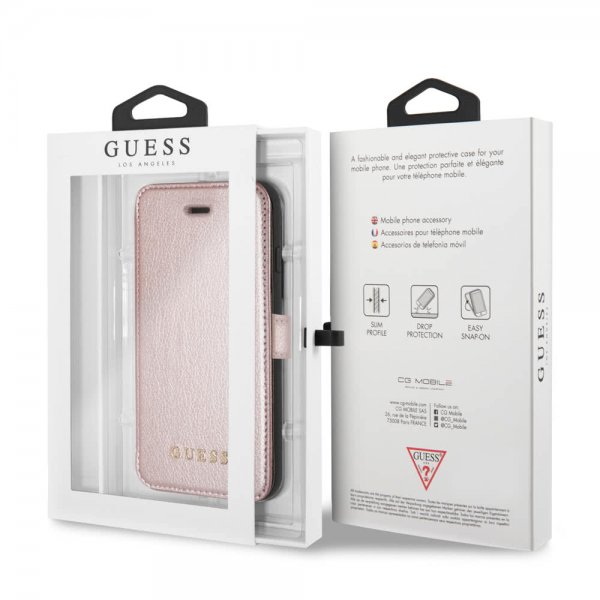 Guess iPhone 7/8/SE Suojakotelo Iridescent Book Case Ruusukulta