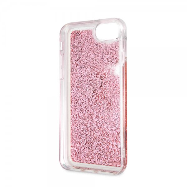 Guess iPhone 7/8/SE Kuori Glitter Floating Hearts Pink