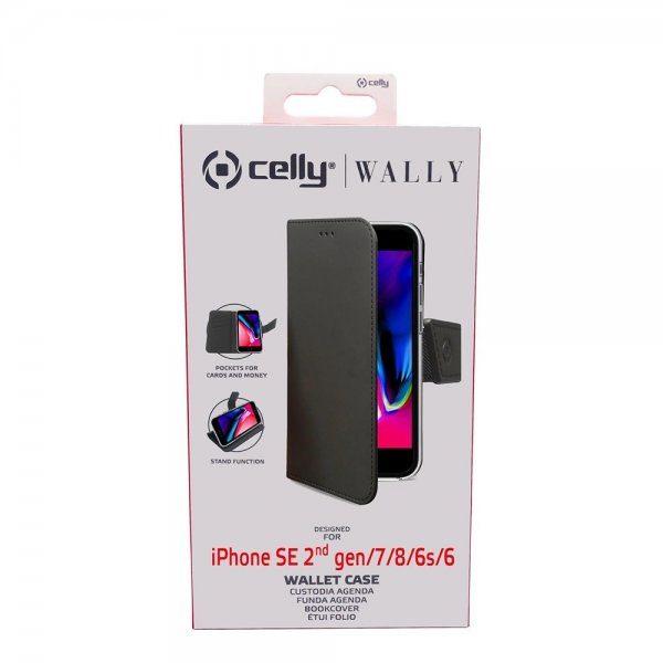 Celly iPhone 6/6S/7/8/SE suojakuori Wally Wallet Case musta
