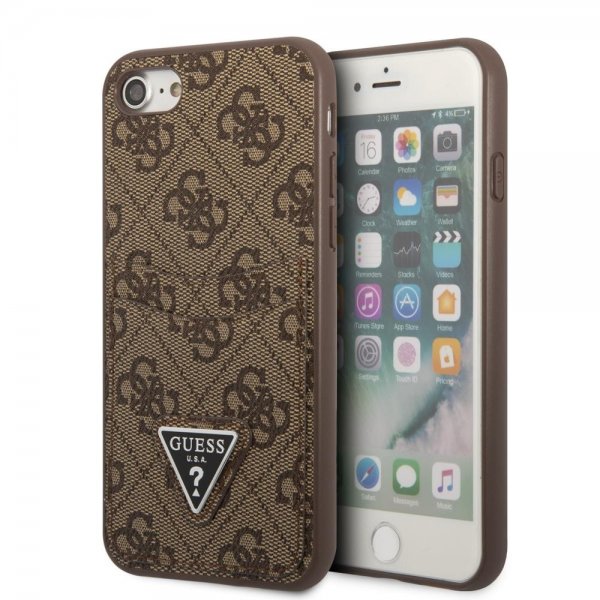 Guess iPhone 7/8/SE Kuori Double Cardslot Metal Triangle Ruskea