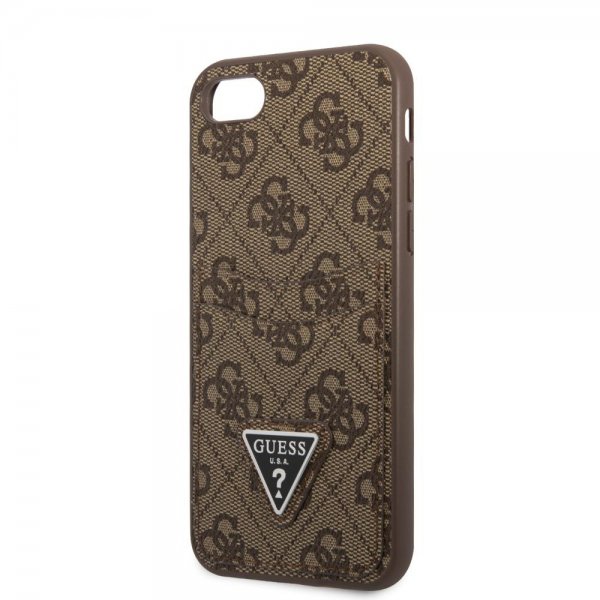 Guess iPhone 7/8/SE Kuori Double Cardslot Metal Triangle Ruskea