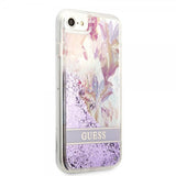 Guess iPhone 7/8/SE Kuori Liquid Glitter Flower Pattern Lila