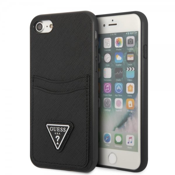 Guess iPhone 7/8/SE Kuori Saffiano Double Cardslot Musta