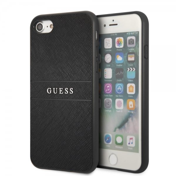 Guess iPhone 7/8/SE Kuori Saffiano Metal Logo Musta