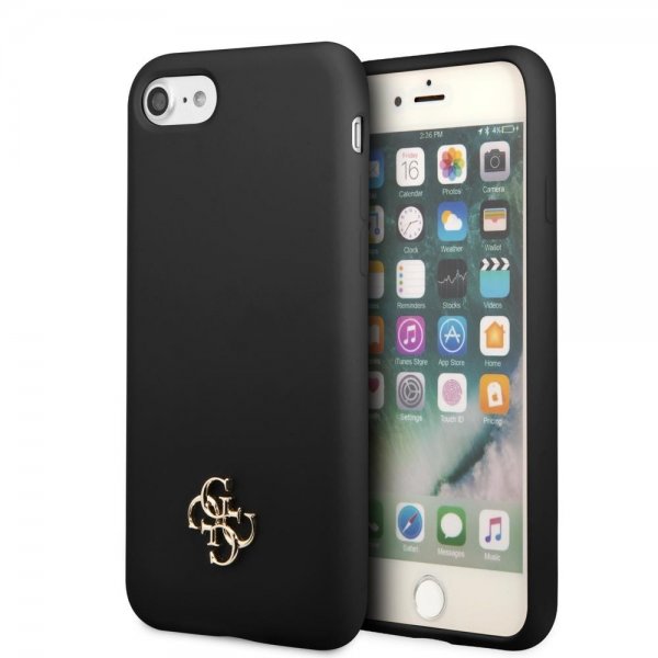 Guess iPhone 7/8/SE Kuori Silikoni Metalli Logo 4G Musta