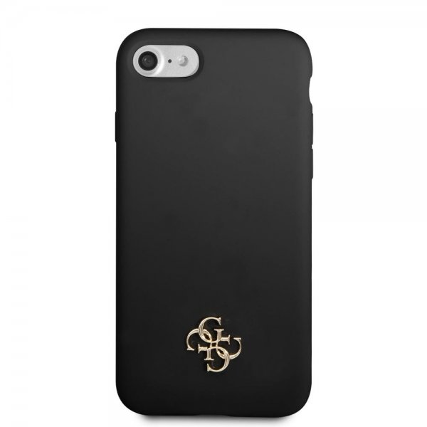Guess iPhone 7/8/SE Kuori Silikoni Metalli Logo 4G Musta