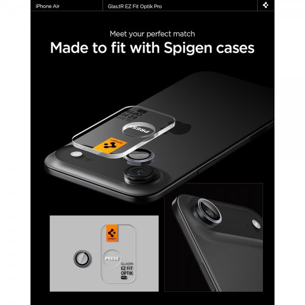 Spigen iPhone Air Kameran Linssuojus GLAS.tR EZ Fit Optik Pro 2 kpl Harmaa