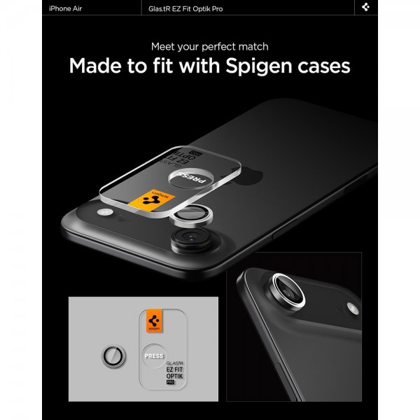 Spigen iPhone Air Kameran linssinsuojus GLAS.tR EZ Fit Optik Pro, 2 kpl, hopea