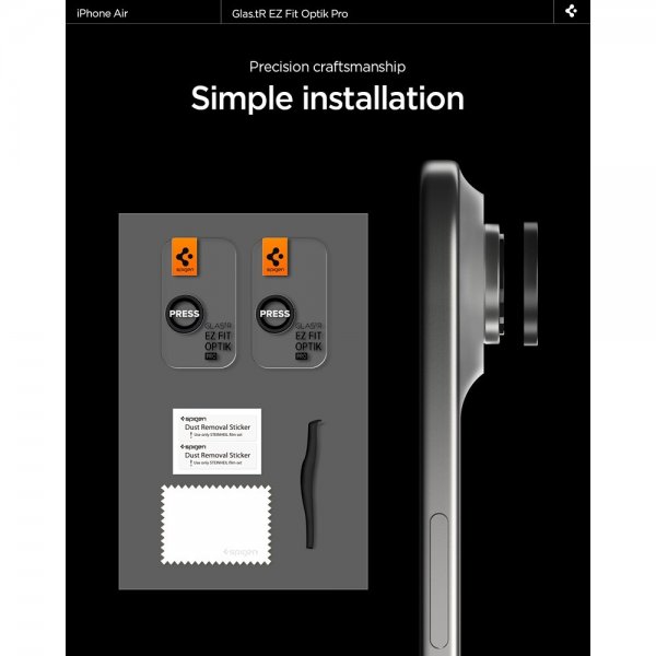 Spigen iPhone Air -kamerasuojalasi GLAS.tR EZ Fit Optik Pro, 2 kpl, musta