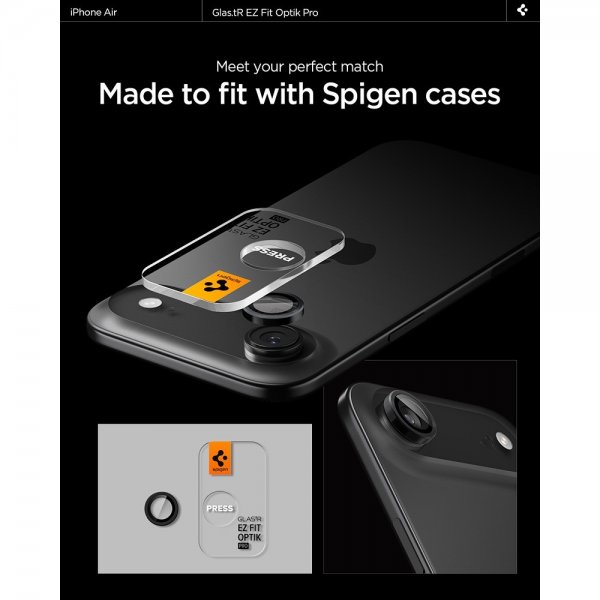 Spigen iPhone Air -kamerasuojalasi GLAS.tR EZ Fit Optik Pro, 2 kpl, musta