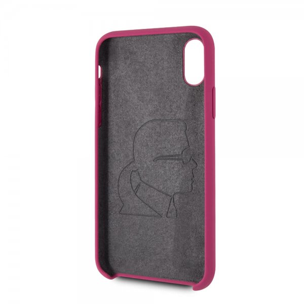 Karl Lagerfeld iPhone X/Xs -kuori, silikonia, Lagerfeld Gold Logo Magenta