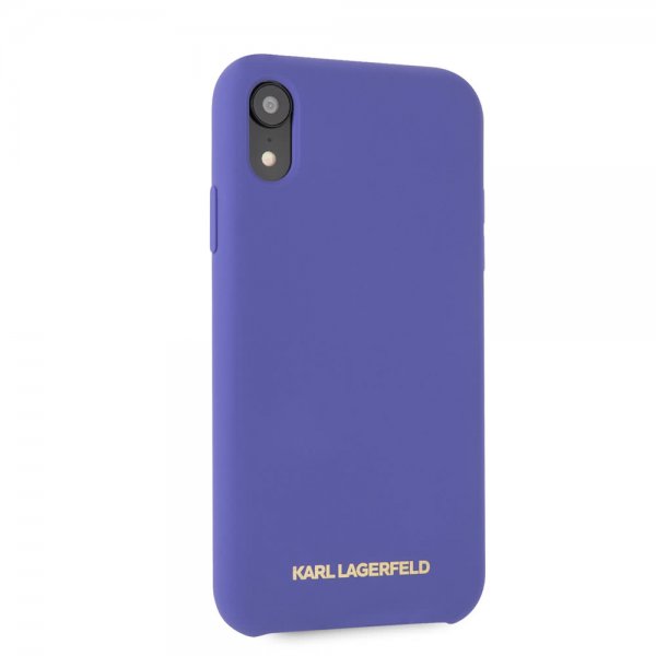 Karl Lagerfeld iPhone Xr -kuori, silikonia, Lagerfeld Gold Logo, violetti