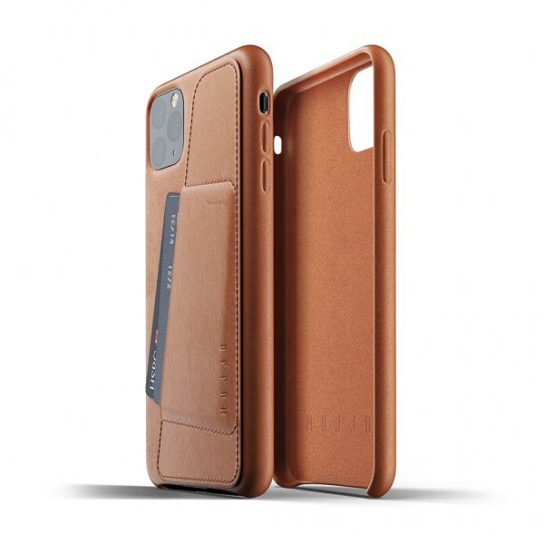 Mujjo iPhone 11 Pro Max -kotelo, kokonahkainen lompakkokotelo, ruskea