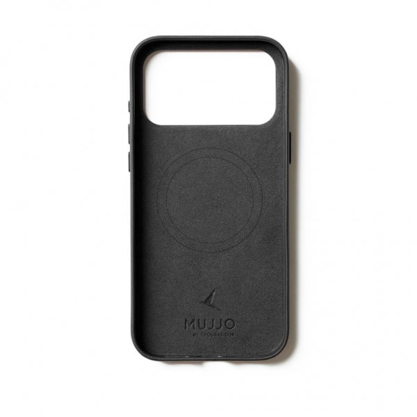 Mujjo iPhone 17 Pro Max -suojakuori, täysnahkainen lompakkokotelo MagSafe, musta