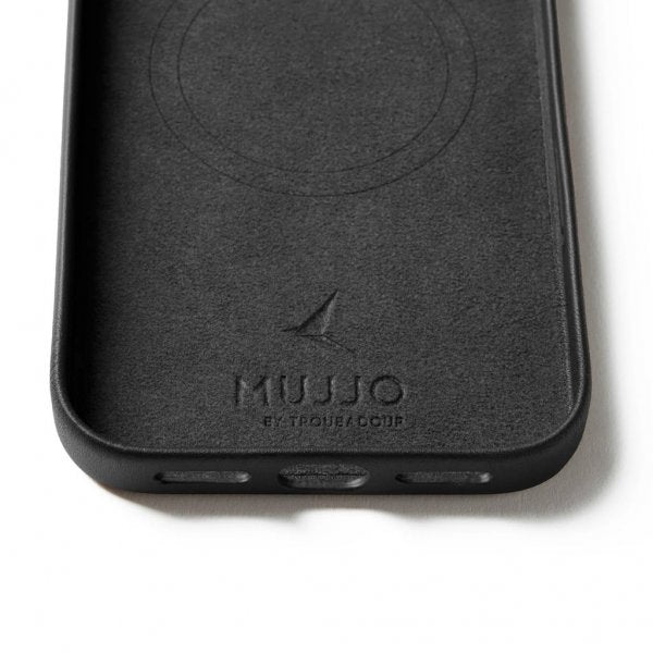 Mujjo iPhone 17 Pro Max -suojakuori, täysnahkainen lompakkokotelo MagSafe, musta