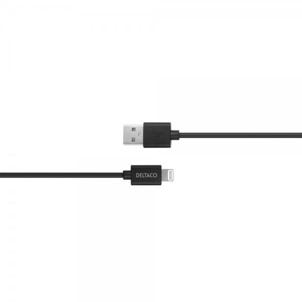 Deltaco USB-A-kaapeli Lightning-liittimellä 2 m, musta