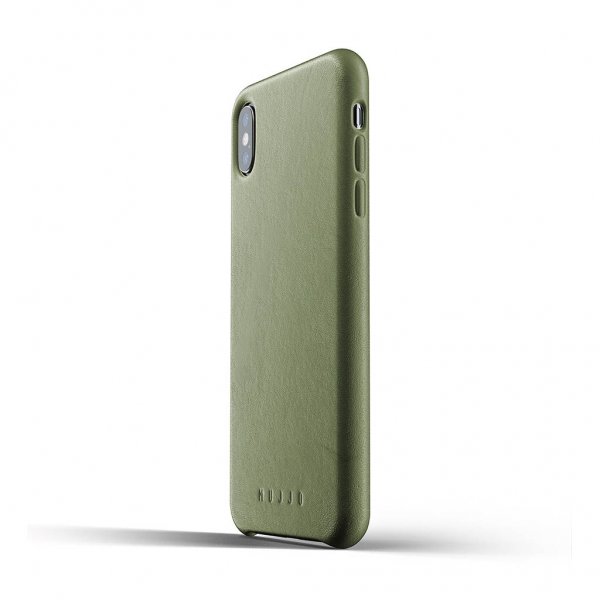 Mujjo iPhone Xs Max Kuori Täysnahkakotelo Oliivinvihreä