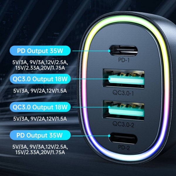 Joyroom Autolaturi JR-CL29 70W 4-porttinen autolaturi