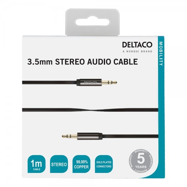 Deltaco-kaapeli 3,5 mm stereotukikaapeli 1 m musta
