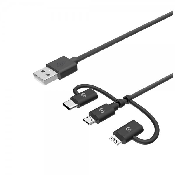 Celly-kaapeli 3in1 Micro-USB/USB-C/Lightning 1m musta