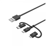 Celly-kaapeli 3in1 Micro-USB/USB-C/Lightning 1m musta