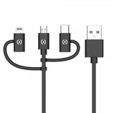 Celly-kaapeli 3in1 Micro-USB/USB-C/Lightning 1m musta