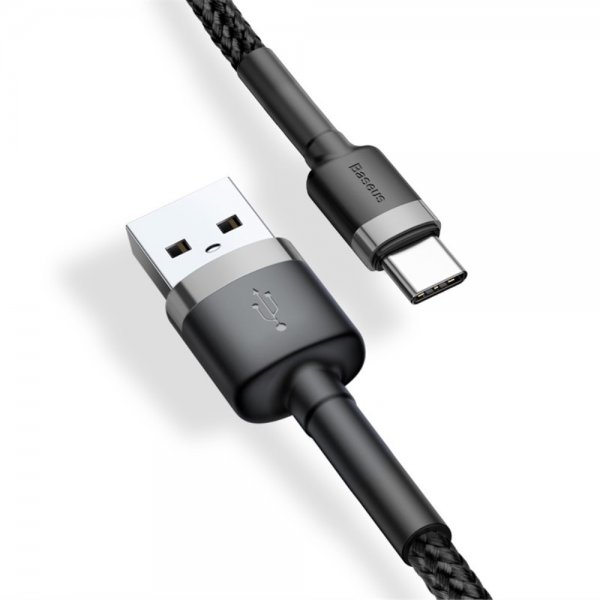 Baseus Cafule -kaapeli USB-A/USB-C 3m Harmaa Musta