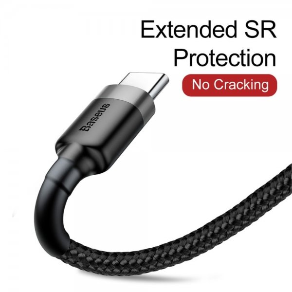 Baseus Cafule -kaapeli USB-A/USB-C 3m Harmaa Musta