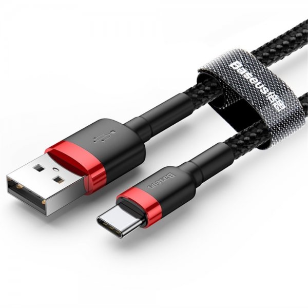 Baseus Cafule -kaapeli USB-A/USB-C 3m Punainen Musta