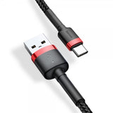 Baseus Cafule -kaapeli USB-A/USB-C 3m Punainen Musta