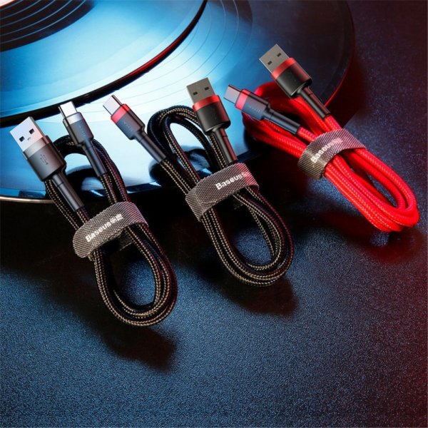 Baseus Cafule -kaapeli USB-A/USB-C 3m Punainen Musta