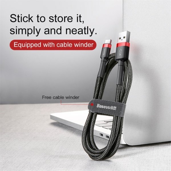 Baseus Cafule -kaapeli USB-A/USB-C 3m Punainen Musta