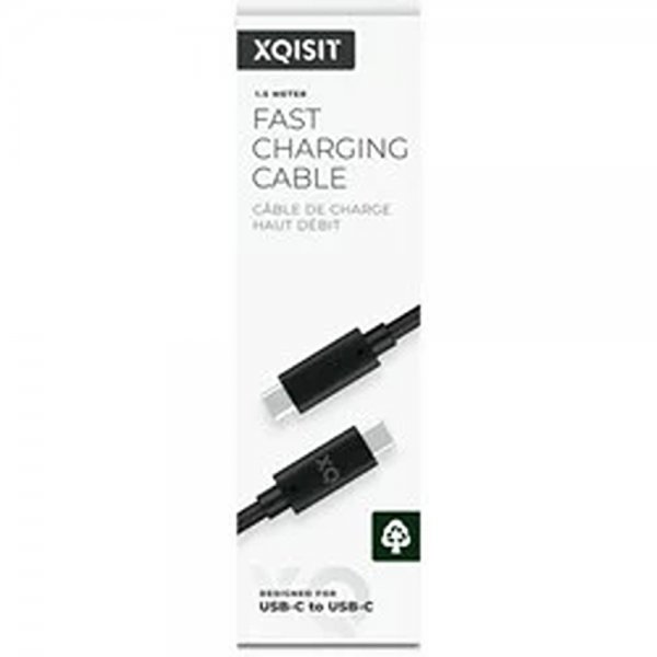 Xqisit Charge & Sync USB-C–USB-C -kaapeli 1 m, musta