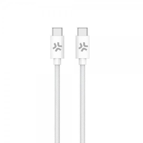 Celly-kaapeli, punottu puuvilla, USB-C–USB-C, 1,5 m, valkoinen