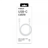 Celly-kaapeli, punottu puuvilla, USB-C–USB-C, 1,5 m, valkoinen